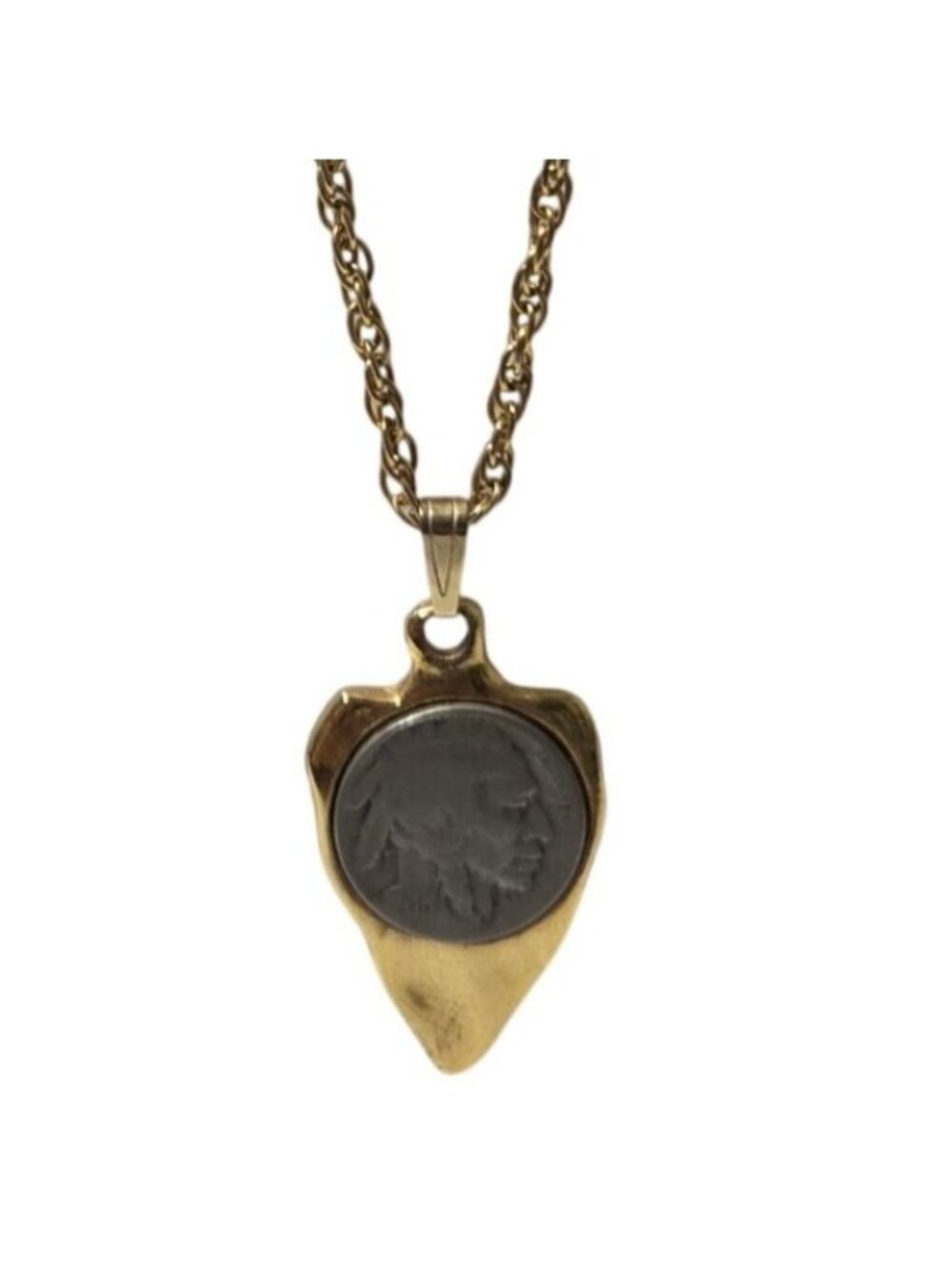 Vintage 1930 Buffalo Nickel Necklace Arrowhead Pendant Western Americana Rustic